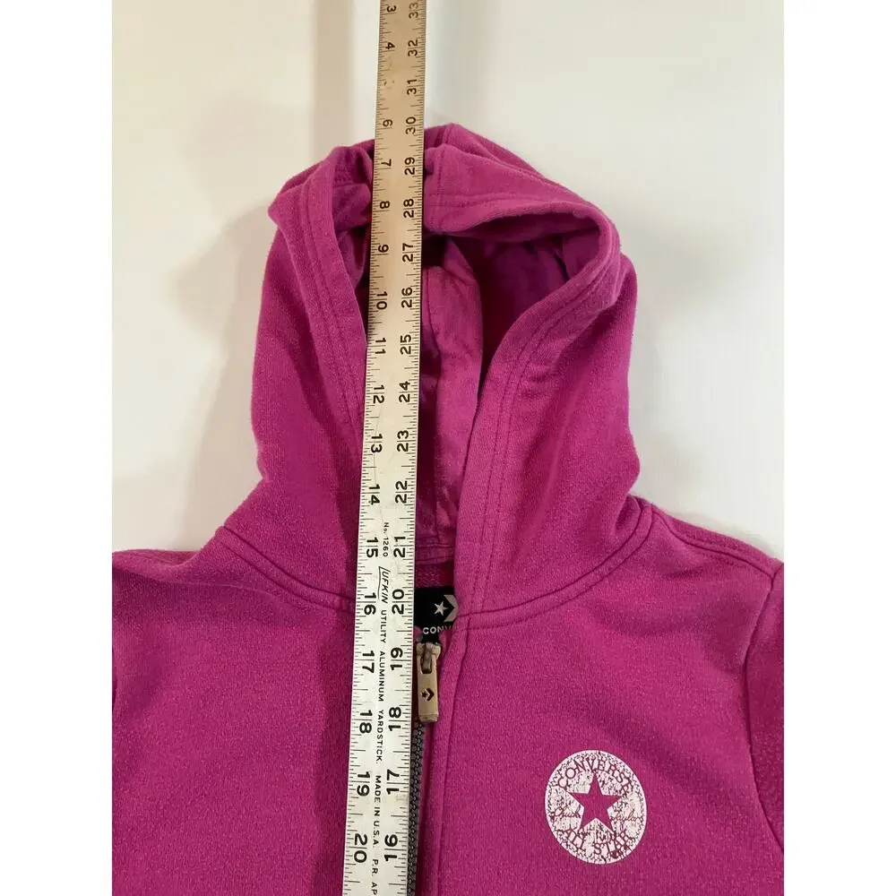 Converse Girls L 12-13 Pink Chuck Taylor Full Zip Hoodie Logo Sweatshirt